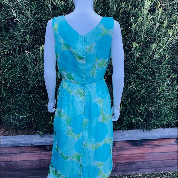 Vintage Blue Green Dress With Shoulder Bow - Picture 7 of 11